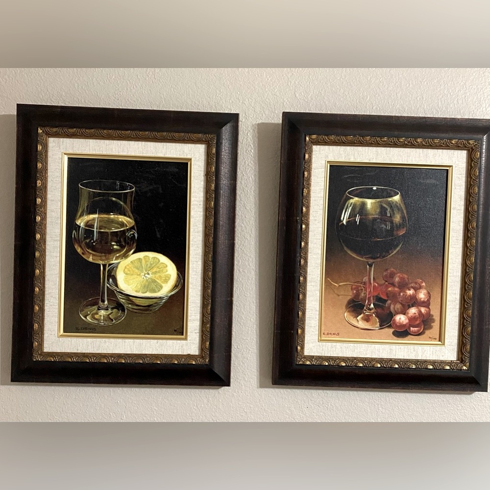 E. Denis Limited Edition Giclee Prints on Canvas Pair Wine Signed Numbered COAs